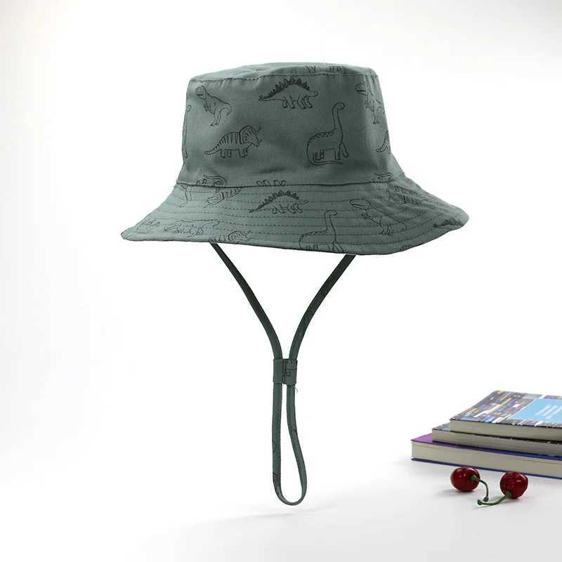 Hat Circumference 50CM New Spring and Summer Childrens Fisherman Hat Cartoon Dinosaur Print Baby Sun Hat Large Brim Z251029