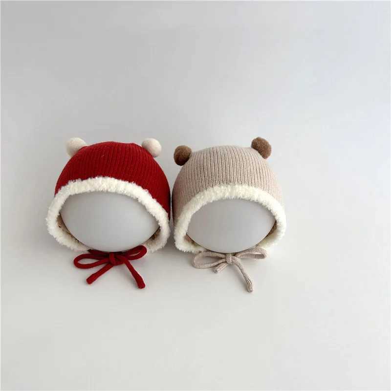 New Year Red Baby Pullover Cap Winter Warm Newborn Ear Protection Hat Fluffy Fur Edge Headgear Bonnet 220M Kids Knitted Beanies Z251029