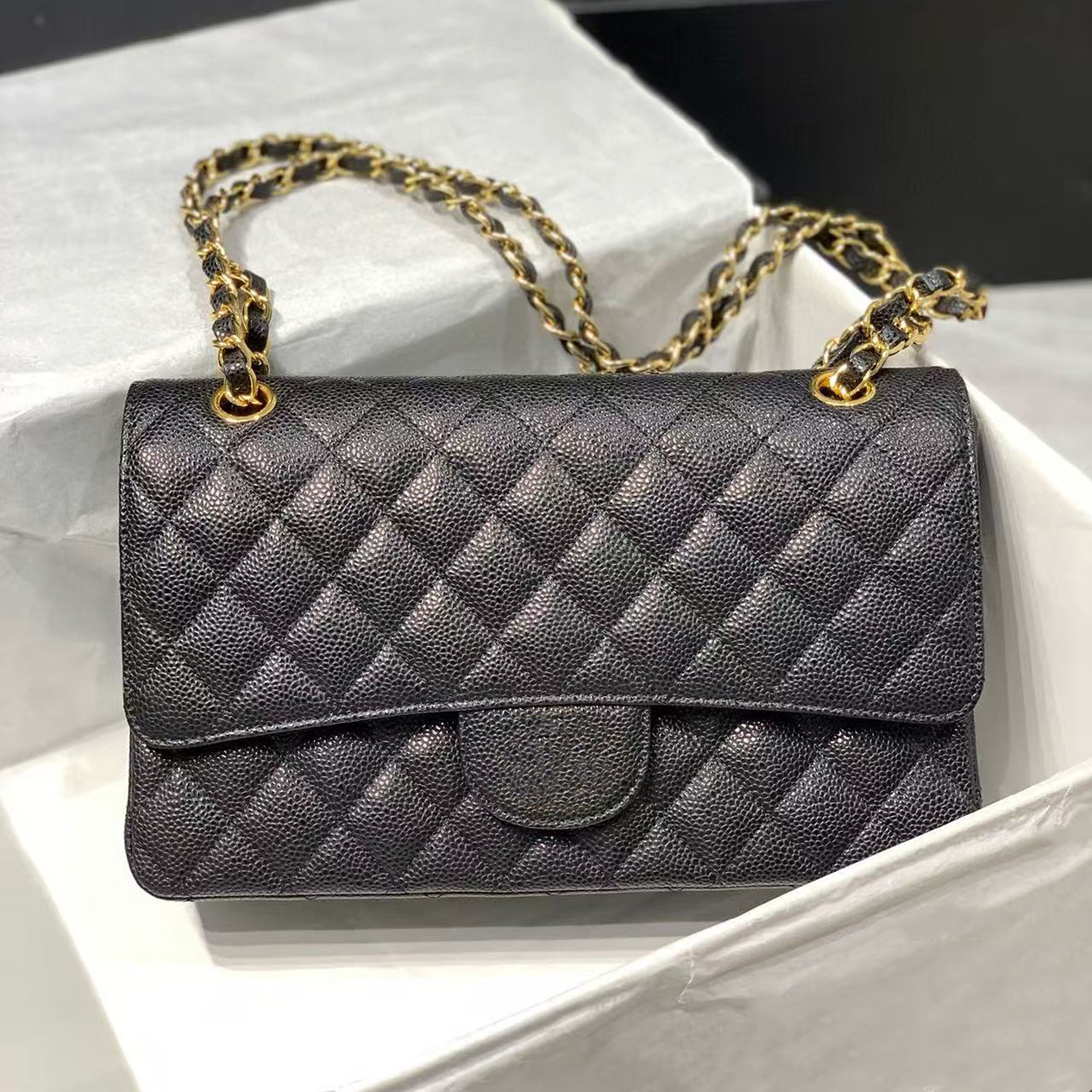 Designer Bag Double Flap Bag Shoulder Bag women luxury handbag Mirror Quality genuine leather Caviar Sheepskin crossbody bag Black Wallet Quilted purse hobo 25cm