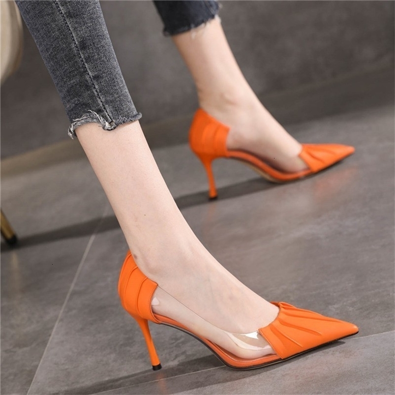 Dress Shoes Transparent High-heeled Shoes for Women In Spring and Autumn Thin Heel Temperament Soft Leather Pointed Single Shoes 230418