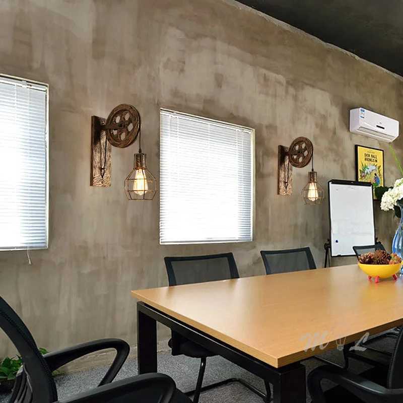 Vintage WallLamps led lamp wall sconces Retro Wall Light fixtures Lifting Pulley bedroom lamp American Industrial mirror light C250923