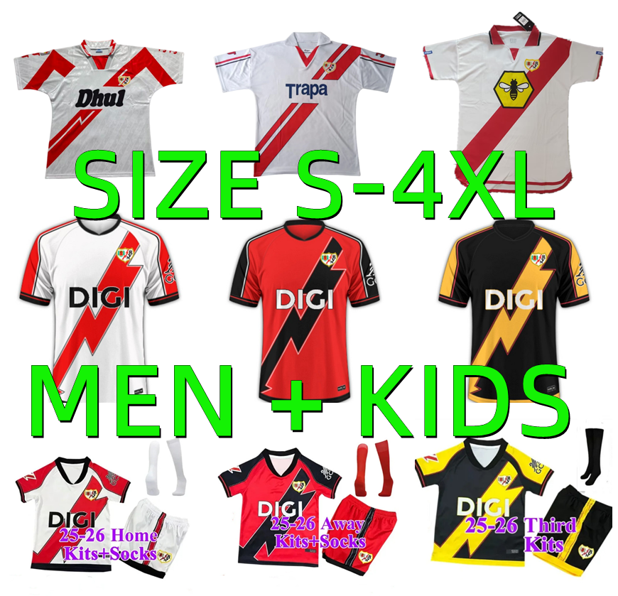 2025 2026 Rayo Vallecano soccer jerseys 94 95 97 98 01 02 Retro 25 26 FALCAO ISI DE FRUTOS A.ESPINO LEJEUNE ALVARO OSCAR TREJO SANCHEZ 1994 1995 men Kits kit football shirt