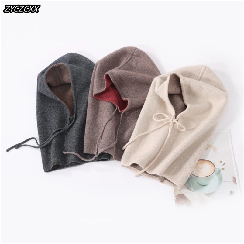 ZYCZCXX high-quality pure cashmere hat suitable for unisex winter casual knitted scarf hat womens Balaclava hat warm bean hat 241121