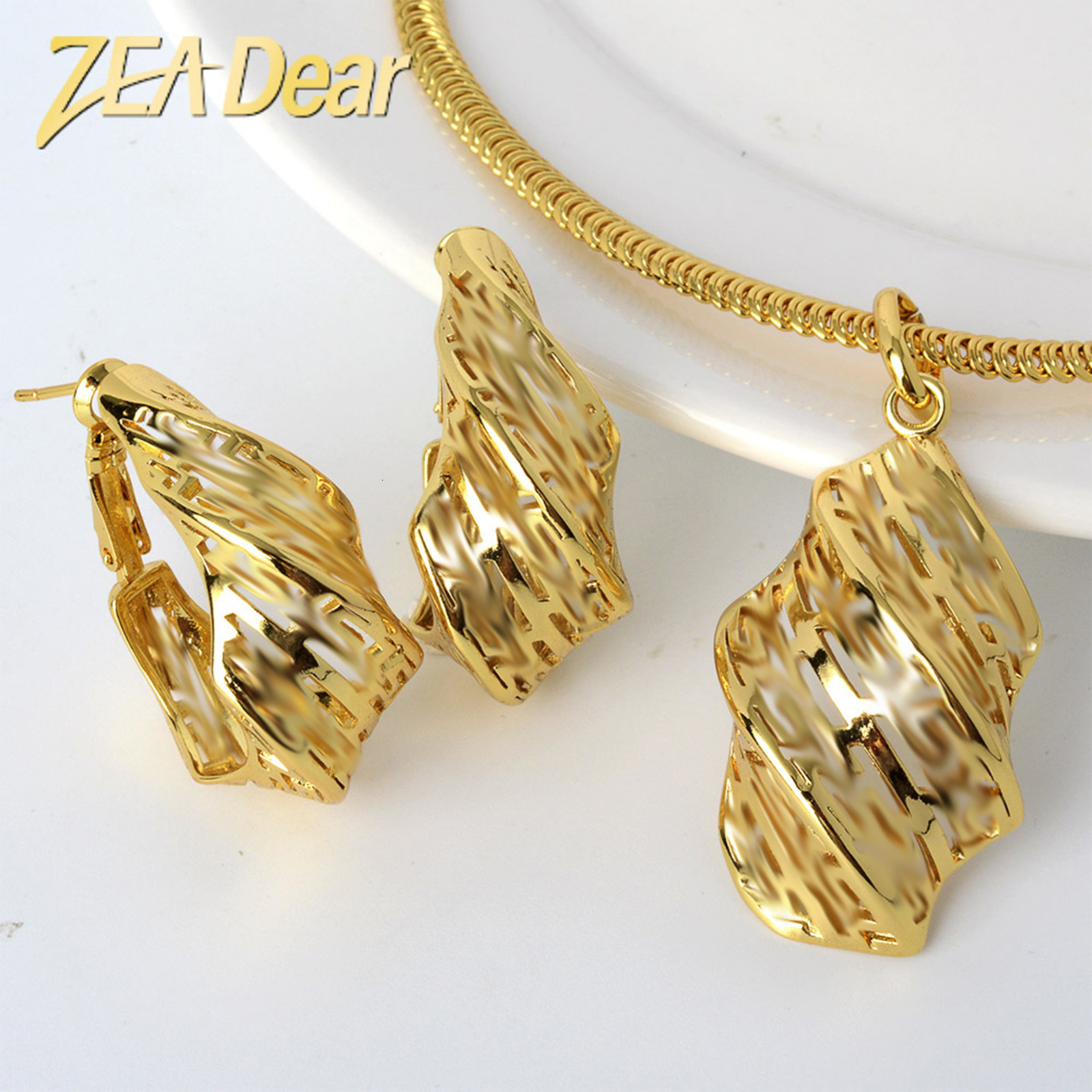 Dubai Gold Color Necklace Jewelry Set for Women Dangle Earrings and Necklace Bridal Weddings Earrings Engagement Jewellery Gift 241120