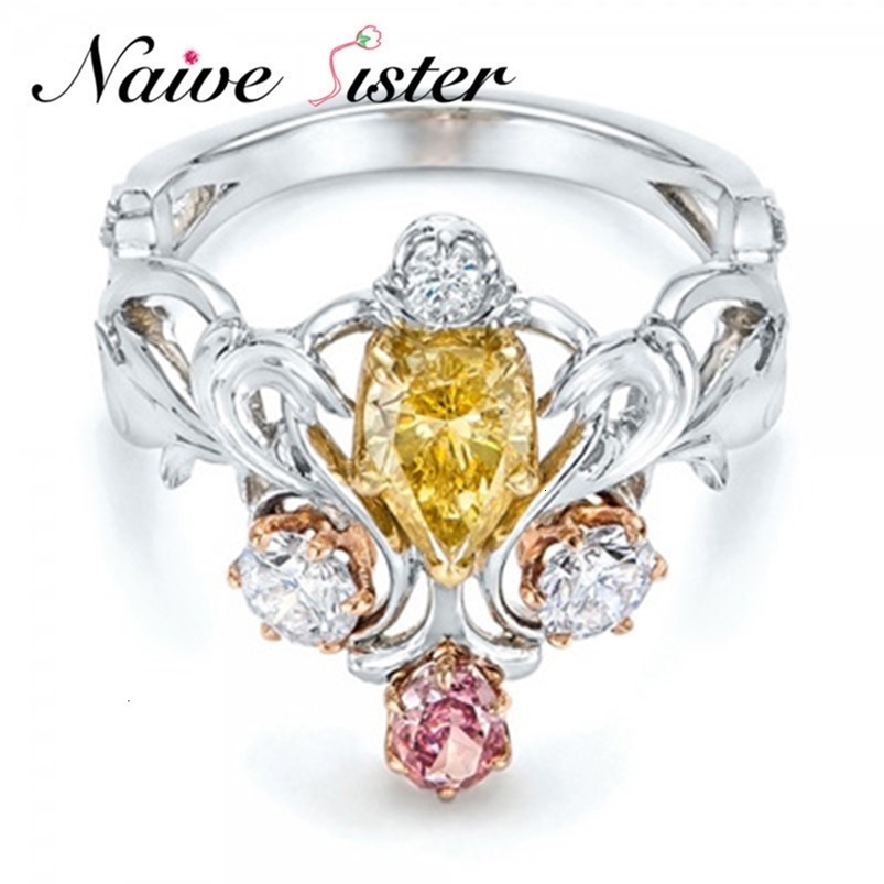 Wedding Rings Yellow Pink White Three Colors CZ Zircon Fashion Ring Wedding Rings For Women Birthday Stone Gifts Female Party Finger Ring 230713