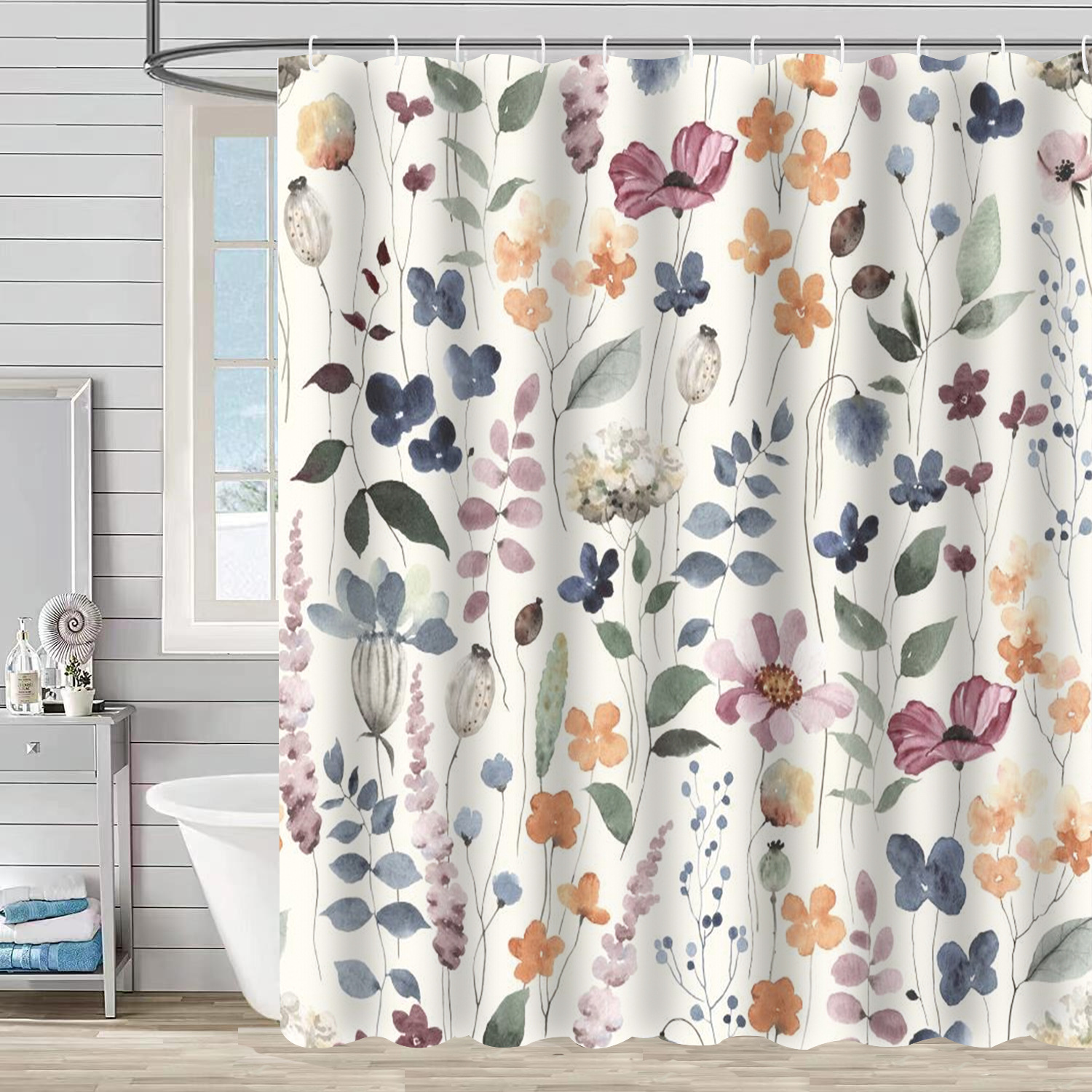 YL-37247 Waterproof Shower Curtain 3D Printed Tropical Jungle Plant Leaves and Flowers Season Polyester Shower Curtain with Hook