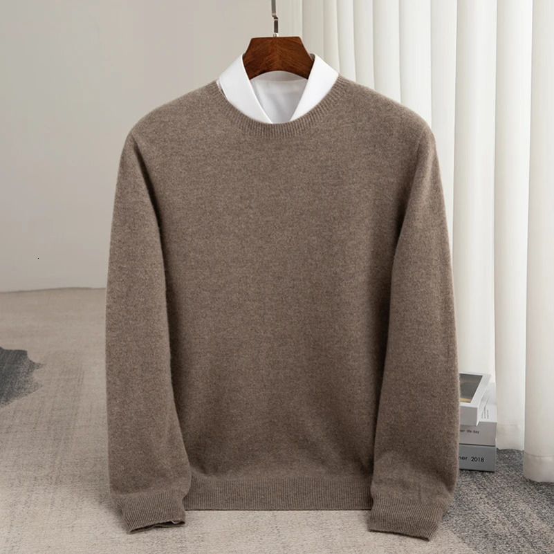 Autumn and winter 100% pure wool mens round neck business casual sweater cashmere bottom sweater 241113