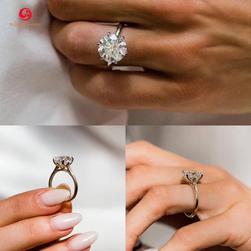 Classic Round CVD Lab Grown Diamond 14kK 18K Solid Gold Sixprong Lab Diamond Wedding Rings 3 Caratwith IGI CIA Certificate