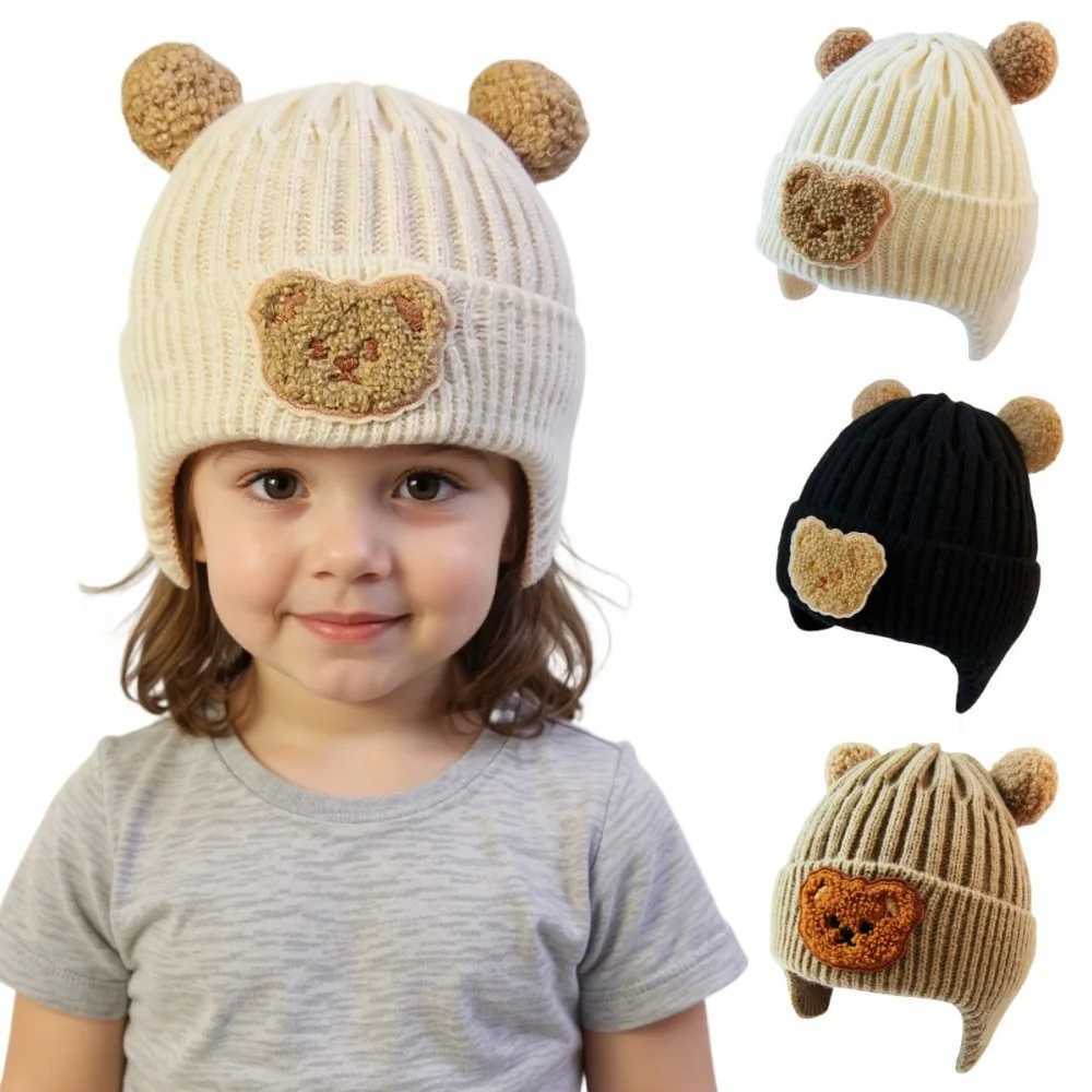 New Autumn Winter Baby Hat for Girls Boys Cartoon Bear Ear Protection Hat for Kids Outdoor Warm Children Crochet Hats Gorros Z251029
