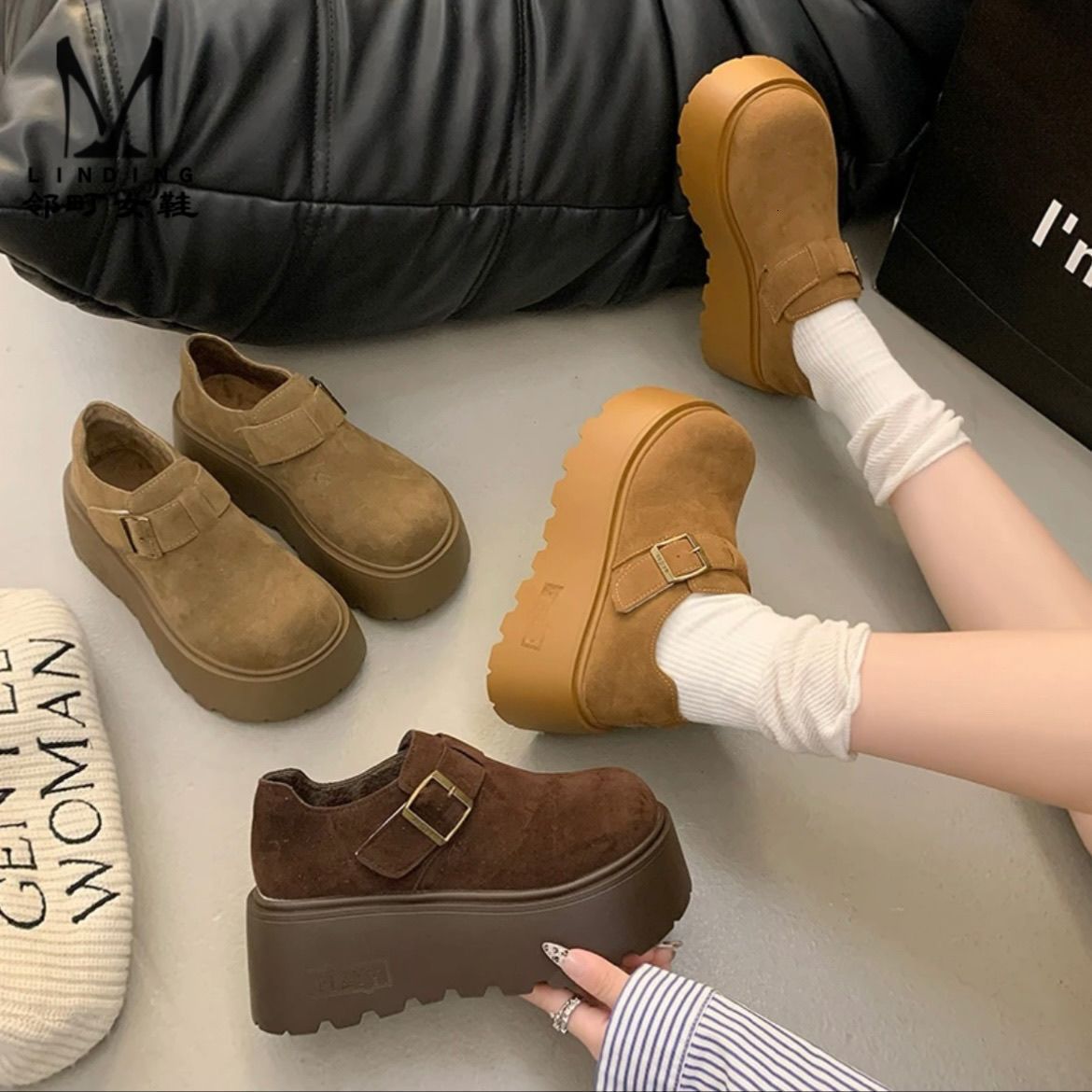 Women's Suede Loafers - Casual Flats Sneakers for Walking, Winter Goth Style, Comfortable & Trendy 241123