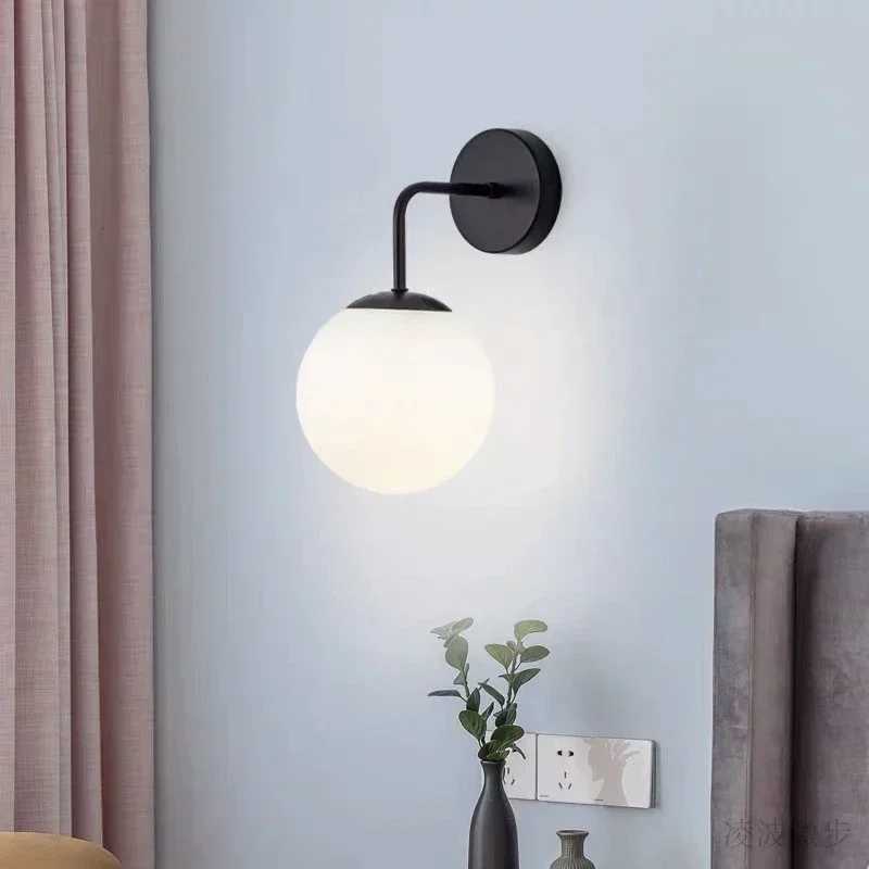 Modern Glass Bedside Wall Lamp with Nordic Simple Living Room Bedroom Study Corridor Decorative Lights Indoor Lighting C251124