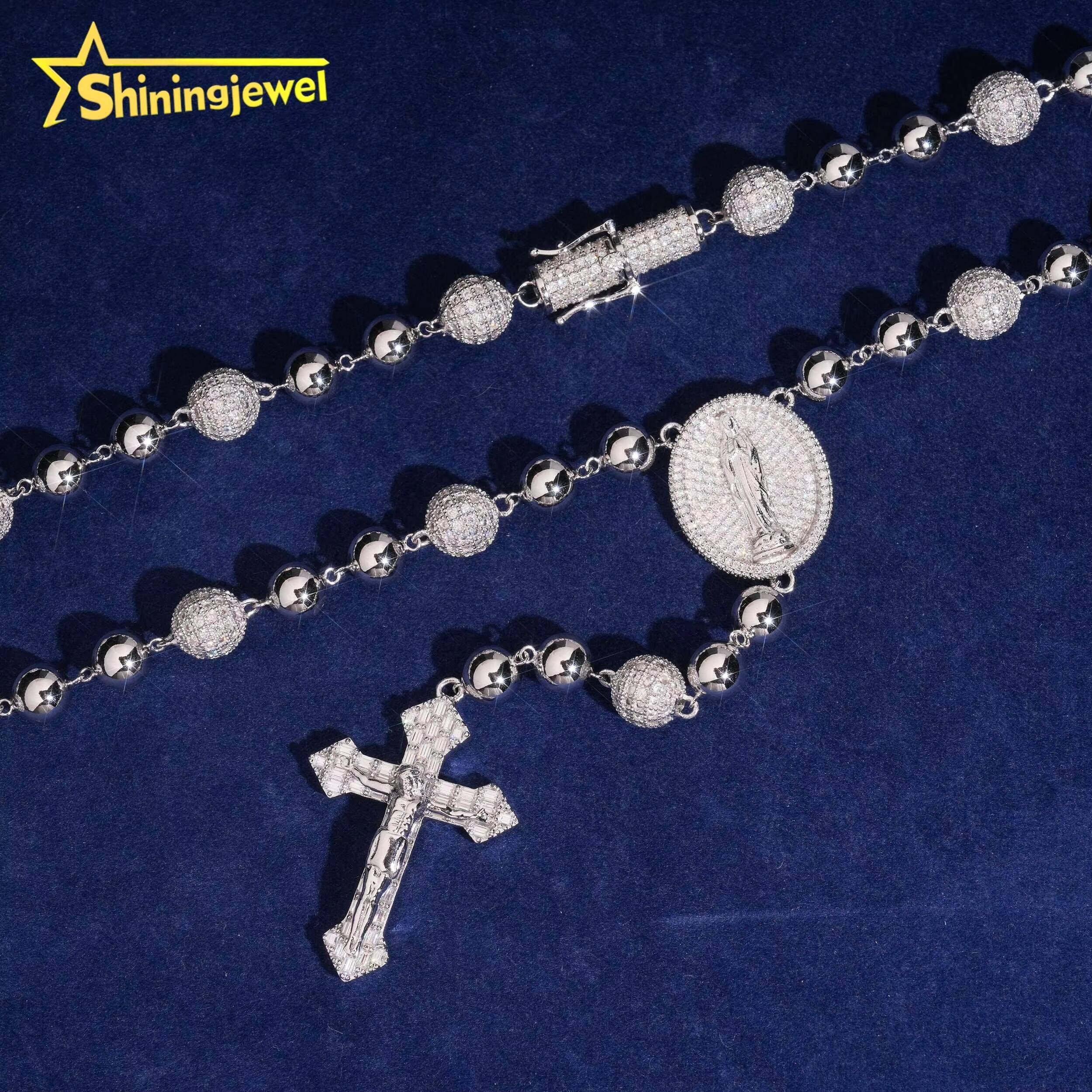 Ready Stocks Cross Pendant Chain Moissanite Tennis Cross Bead Chain Moissanite 925 Silver Religious Jewelry