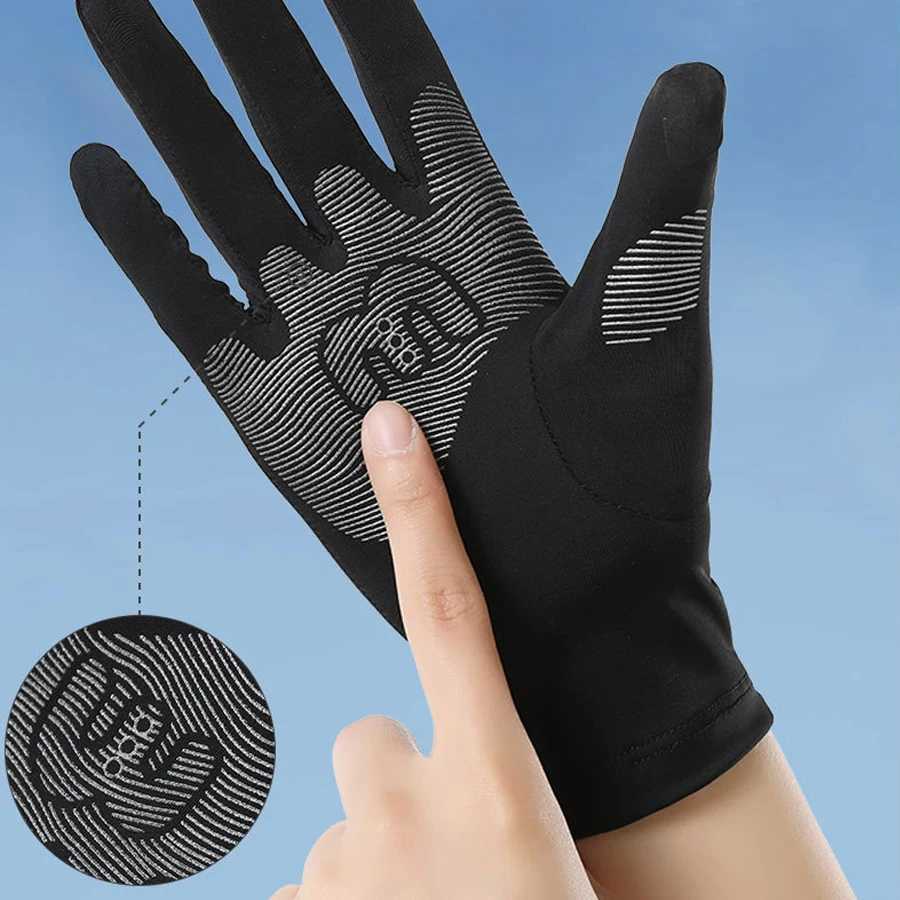 Full finger ice silk breathable thin palm anti slip gloves for outdoor cycling driving sports sun protection gloves J250922