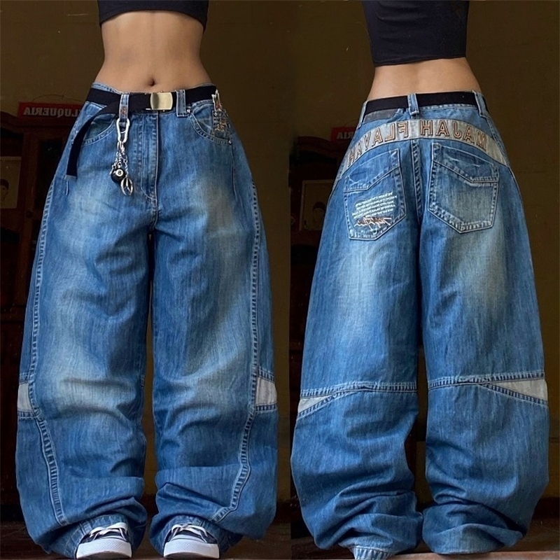 American Street Fashion Letter ed Baggy Jeans Women Y2K Gothic Harajuku Hip Hop High Waist Wide Leg Pants 250923