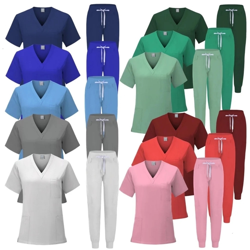 Multicolor Beautician Lab Workwear Solid Color Beauty Salon Nursing Uniforms Pet Clinic Scrubs Uniforms Work Clothes Wholesale 240715