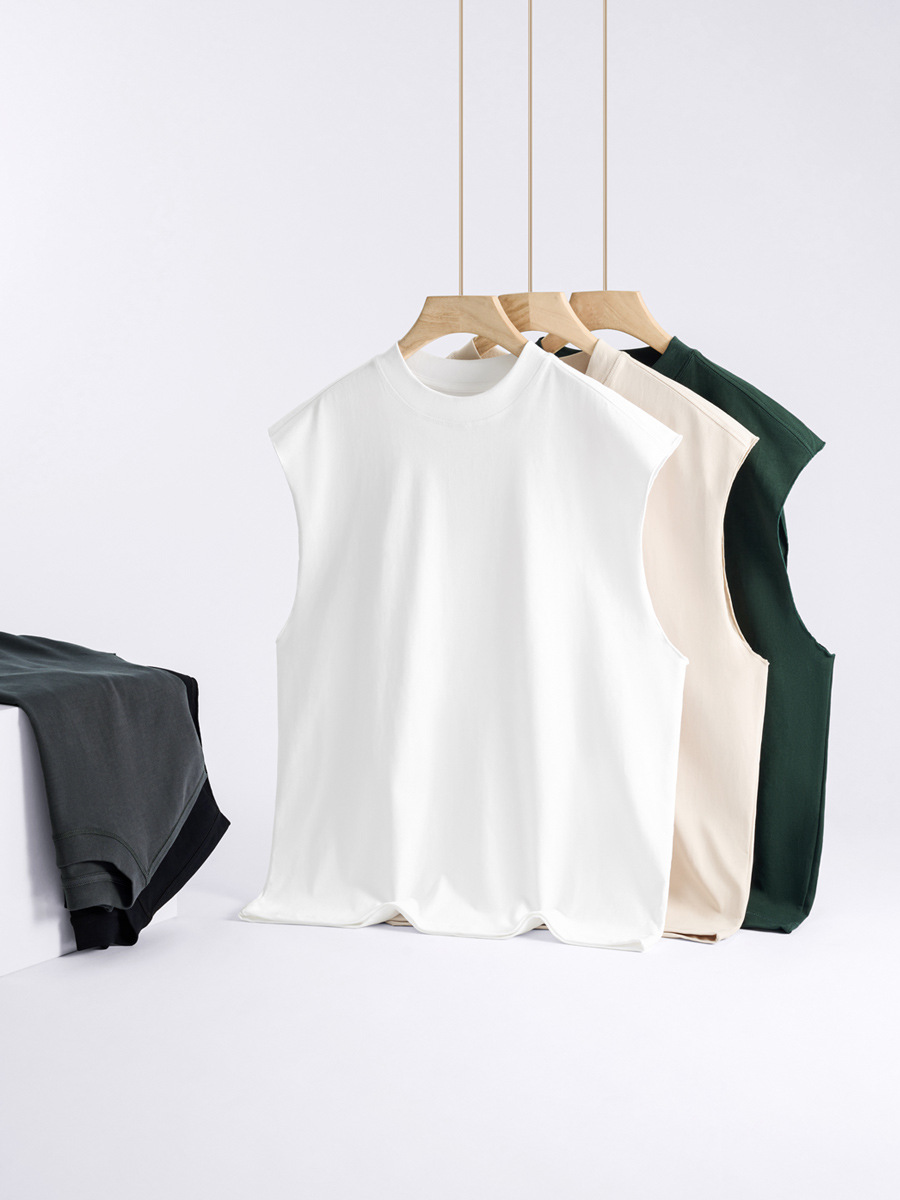 Spring-Summer Men's Street Tee - Pure Cotton Solid Color, Double Pocket Detail, Split Cuff Short Sleeve, New Arrival-80B
