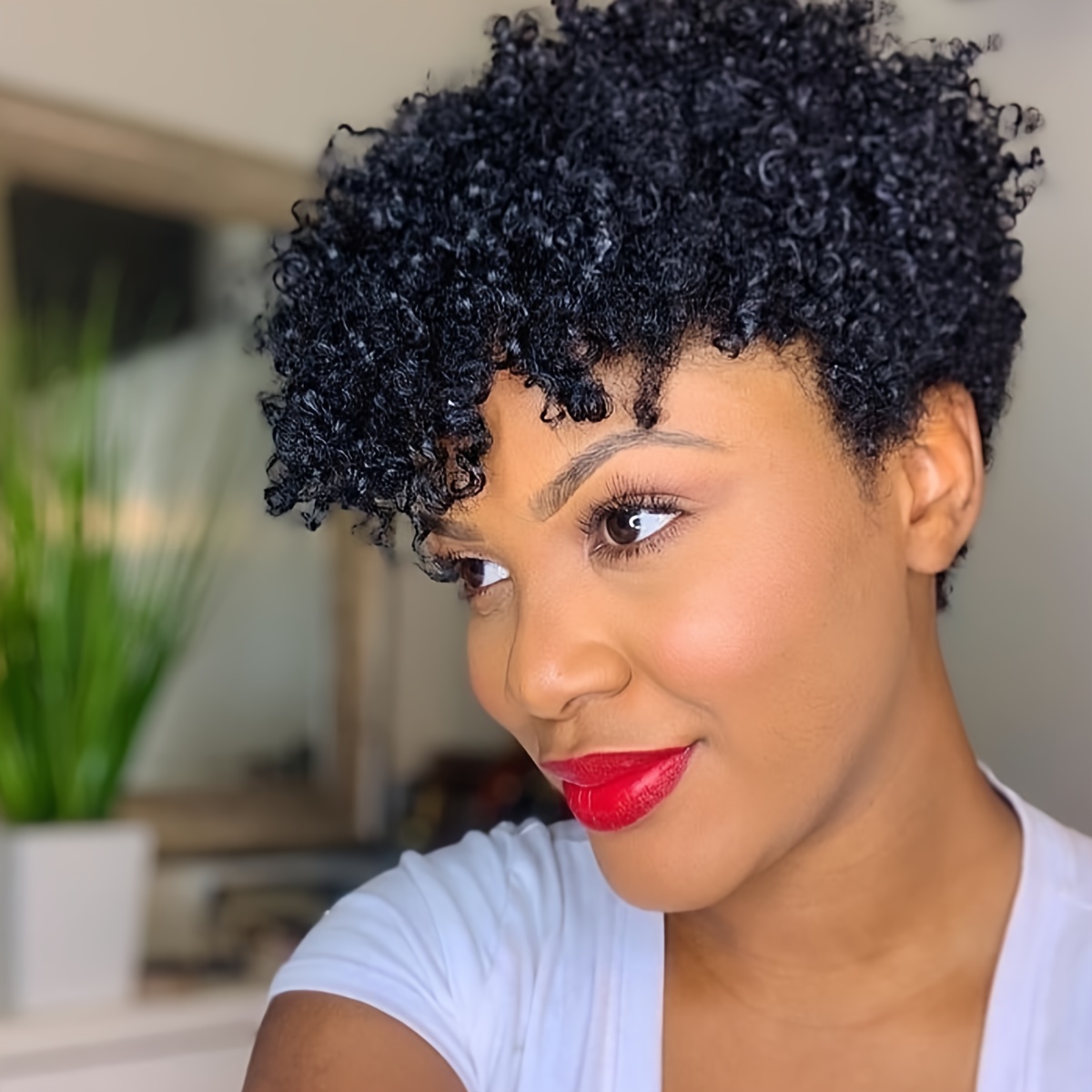 Women's Afro Kinky Curly Pixie Cut Human Hair Wig Natural Black High Density 180% for Everyday Special Events Lightweight Flattering Fit