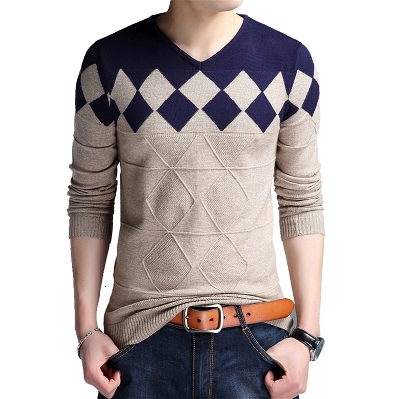BROWON Autumn Vintage Sweater Men Collarless Sweater Christmas Sweaters Fashion V-neck Casual Slim Sweaters Men for Business 220819