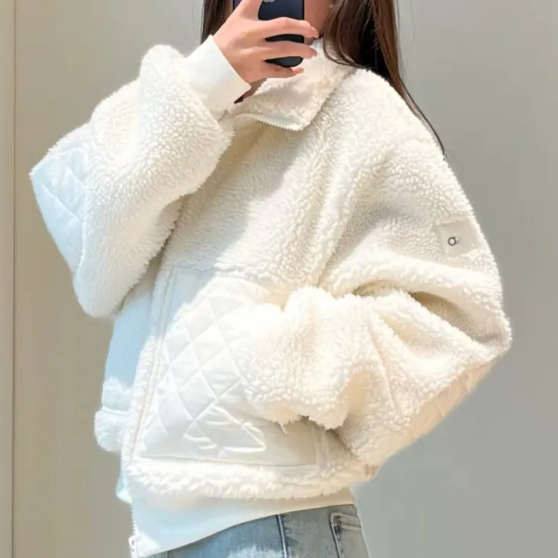 Women alosYoga Jacket Sports Coat sweatshirt Windproof Yoga Clothes Quick-drying Long Sleeve Top Zipper Fitness Lamb jacket