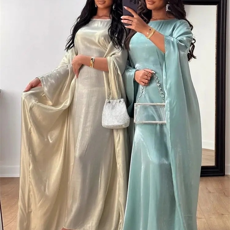 Ramadan Summer Batwing Sleeve Satin Butterfly Abaya Islam Muslim Maxi Dress Ka Women Kaftan Robe Musulmane Femme Vestidos 240529