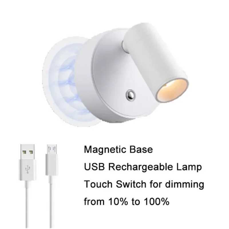 Magnetic Wall Sconce LED Desk Lamp Remote Control 3Color Dimmable 360 Rotatable USB Rechargeable Bedroom Bedside Night Light C251124