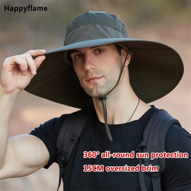 Mens 15CM Big Wide Brim Fisherman Hat Outdoor Waterproof Sun Hat Mountaineering Cap Fashion Panama Hat Fishing Hats Unisex 240528