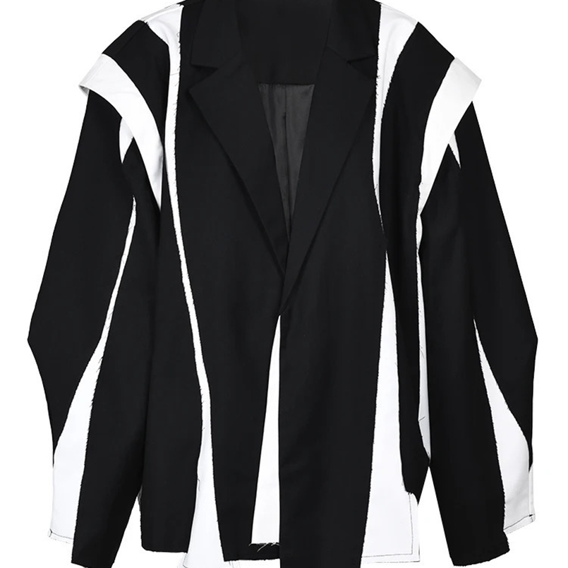 EAM Women Black Irregular Color-block Big Size Blazer Lapel Long Sleeve Jacket Fashion Spring Autumn 1DF308001 240826