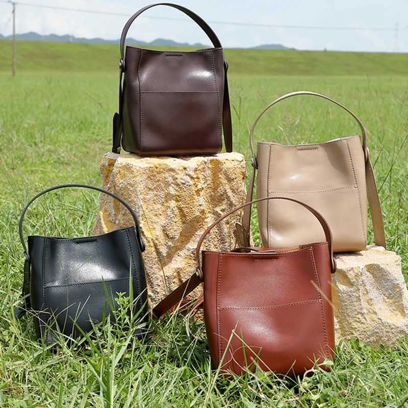 Hifashion Vintage Bucket Genuine Leather Handbags For Women 2025 Trend Designer Simple Tote Work Ladies Shoulder Crossbody Bags J2510251
