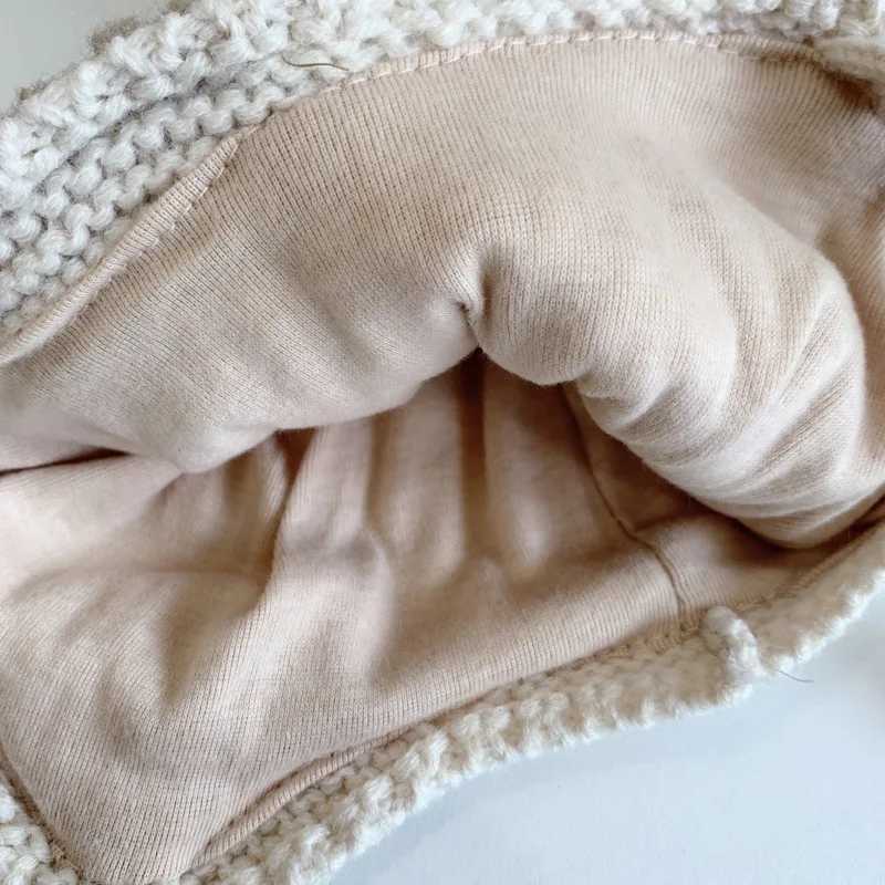 Cartoon Bear Baby Ear Protection Cap Cute Plush Ball Toddler Beanie Winter Warm Woolen Pullover Cap 336M Children Knitted Hat Z251029