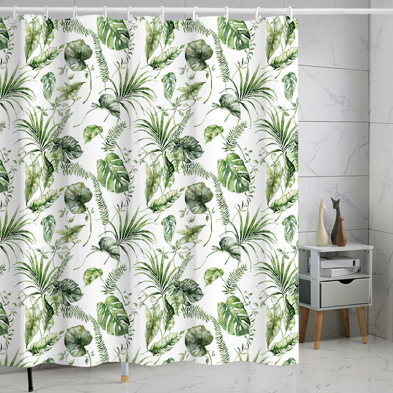 YL-37261 Waterproof Shower Curtain Hot Sale 3D Printed Tropical Jungle Plant Leaves and Flowers Season Polyester Shower Curtain with Hook