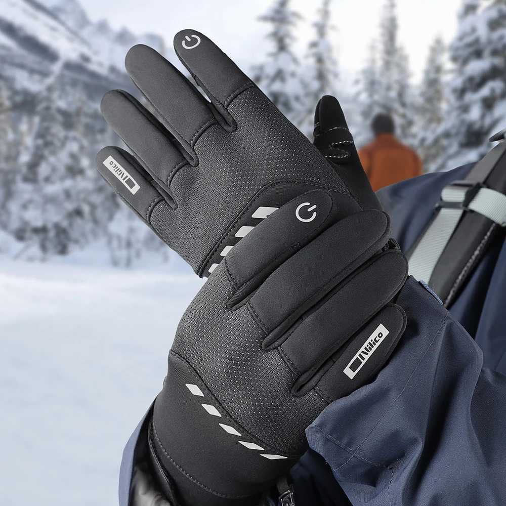 Men Winter Waterproof Cycling Gloves Outdoor Sports Running Motorcycle Ski Touch Screen Fleece Gloves Nonslip Warm Full Fingers J250922