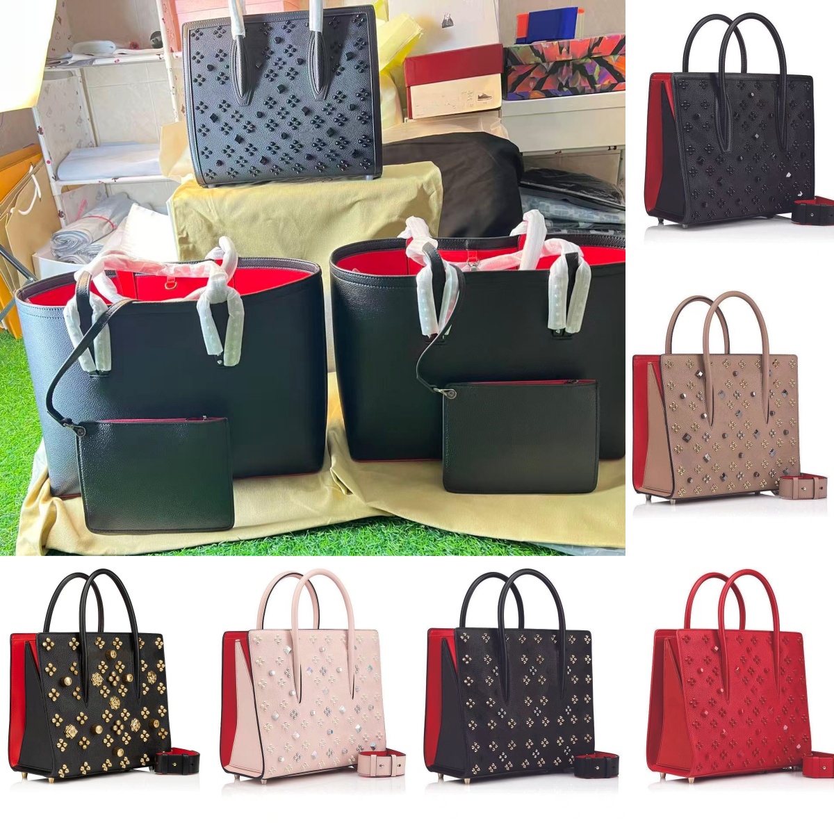 Light luxury red bottom shopping bag, women's bag, European and American women's crossbody, large capacity, multiple styles to choose from, versatile diamond bag