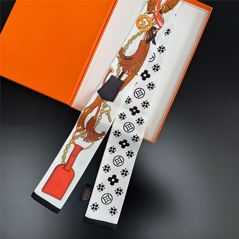 Women's Long Strip High-end Multifunctional French Silk Small Neck Scarf Bag Tie Ribbon Headscarf Hairband Belt 05f