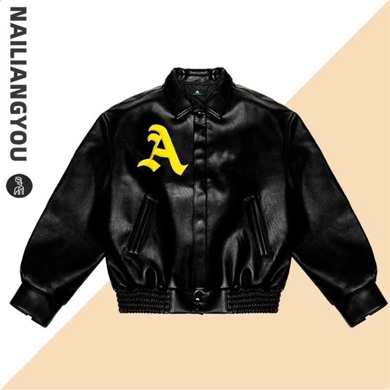 Hip Hop Men Bomber Jacket Motorcycle Embroidery Leather College Style Fashion Casual Varsity Jacket Unisex Baseball Coats 240820