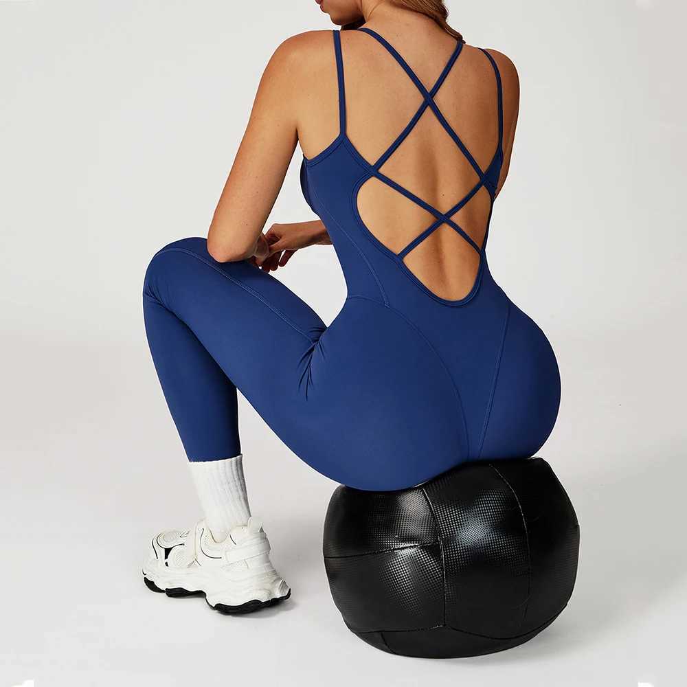Fitness Jumpsuit Sexy Cross back OnePiece Yoga Suit Belly Tightening Workout Set Stretch Bodysuit Gym Clothes Women Sportswear W250923