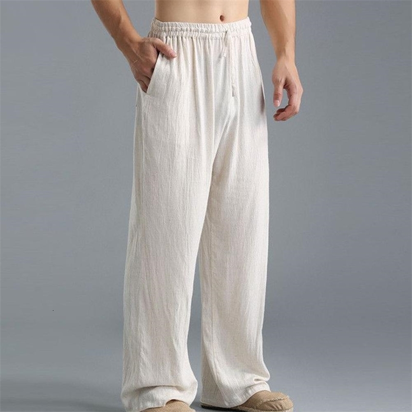 Men's Pants Plus Size Men Cotton Linen Long Elastic Waist Loose Straight Trousers Summer Breathable Slender Casual Sports 5XL 221116