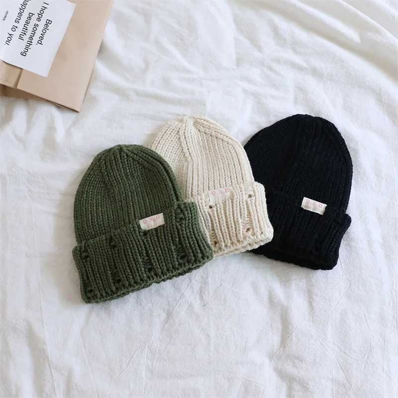 Childrens Hat Autumn Winter Solid Color Knitted Pullover Warm Bonnet Ear Protection Boys And Girls Headgear Kids Fashion Hats Z251029