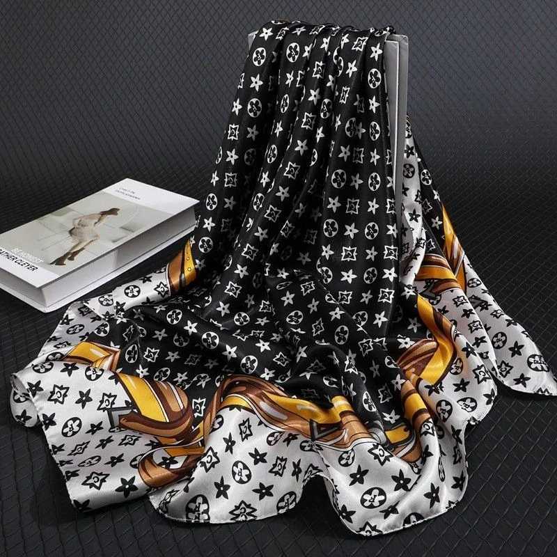 9090CM Fashion Scarves for Women Shawl Print Silk Satin Hijab Scarf Female Bandana Luxury Brand square Shawls Scarfs For Ladies C250922