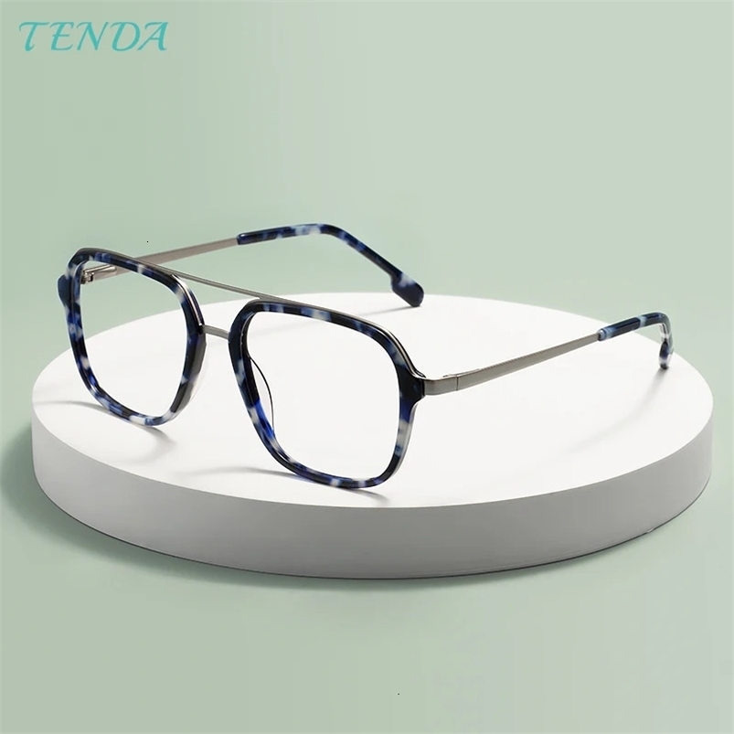Men And Women Big Acetate Double Bridge Square Optical Frames For Myopia Lenses Reading Progressive Lenses 240712