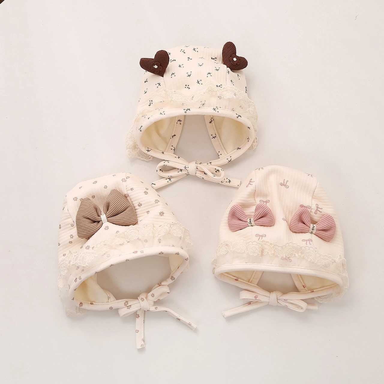 Cute Bow Baby Ear Protection Cap Infant Cotton Print Lacing Hat Spring Autumn Warm Kids Bonnet Girl Boy Beanie Z251029