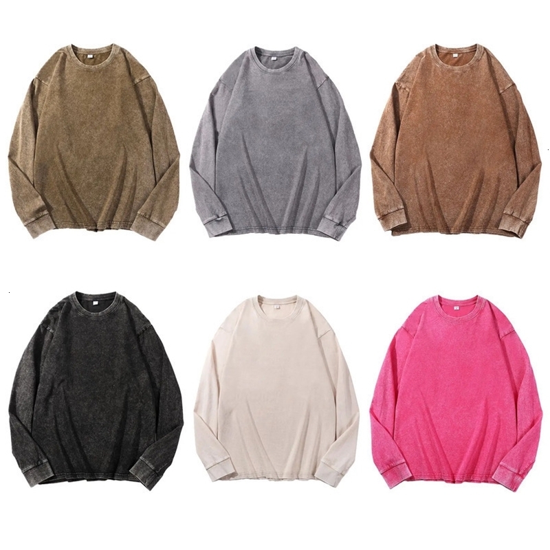 Distressed Long Sleeve Cotton TShirt For Men And Women Vintage American Style Crew Neck Autumn Arrival Plus Size Loose Fit 250923