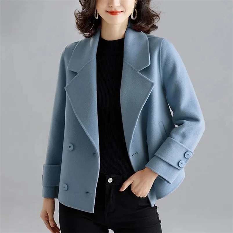 Jacket Autumn Winter Woolen Coat Womens Fashion Foreign Jackets Slim Suit Collar Short Outerwear Female Overcoat 240822