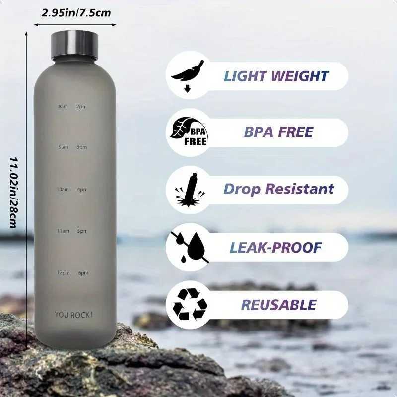 1L Water Bottle with Time Marker Motivational Reusable Leakproof BPA Free Frosted for Fitness Sports Travel Cycling Accessories J250923