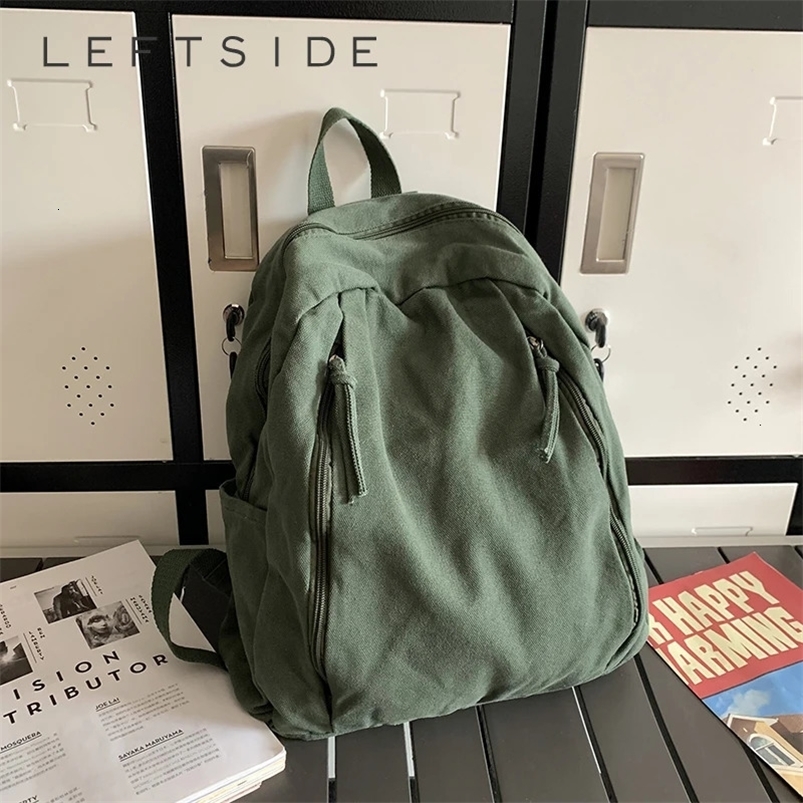 School Bags LEFTSIDE Korean Fashion Harajuku Canvas Backpacks for Women Backpack Light Weight Students Travel Female Back Pack 231009