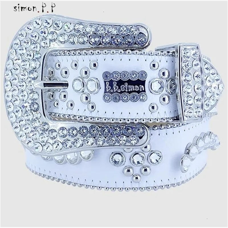 Bb Belt Simon Belt for Men Women Shiny Diamond Belt Black on Black Blue White Multicolour with Bling Rhinestone As Gift 250102