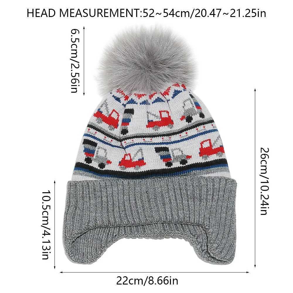 Car Truck Boys Girls Hats Winter Pompom Cartoon Knitted Children Caps Thick Warm Fleece Ear Protection Kids Hats Z251029