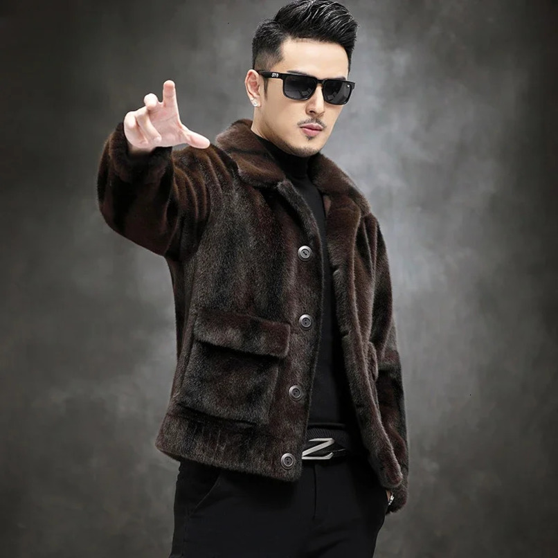 Autumn Winter Fashion Mens True Fur Coat Mens Collar Thick Warm Jacket Mens Genuine Leather Coat P466 241112