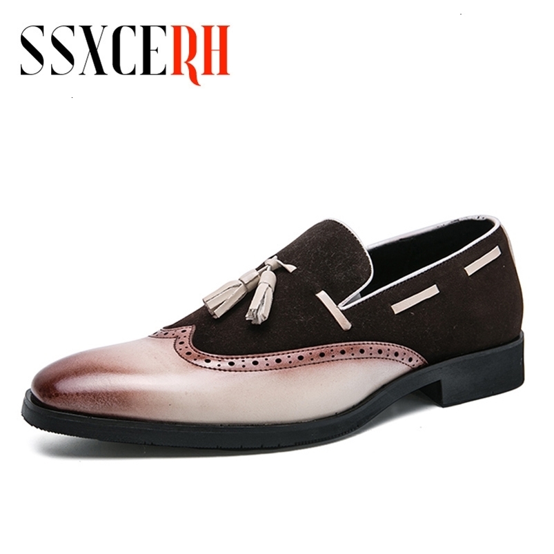 Dress Shoes Italian Men Loafers Shoes Black Brown Mixed Color Wingtip Men Dress Shoes Office Wedding Genuine Leather Casual shoes for men 230824