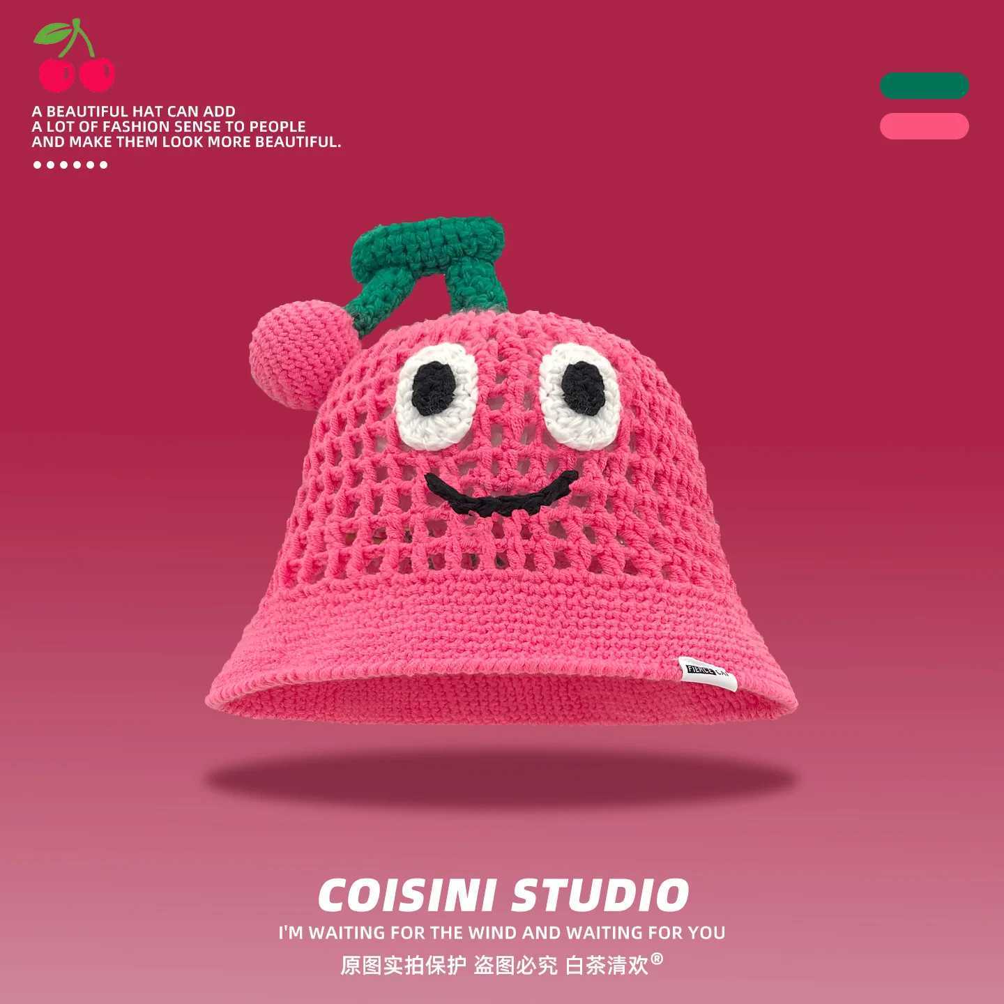 Cute Cherry Woolen Hat Hugger Toque Cap Stocking Head Watch Children Summer Women Girl crocheted Fisherman 8M68 Z251029