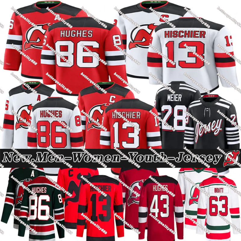 #86 Jack Hughes nj hockey jersey devils jersey #43 Luke Hughes Simon Nemec Jesper Bratt Nico Hischier Jacob Markstrom Dougie Hamilton Ondrej Palat Timo Meier jerseys